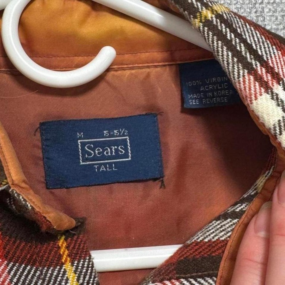 Vintage Sears Plaid Flannel Shirt Men's Medium Color Brown - Picture 4 of 5
